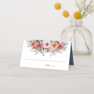 Carte De Placement Mariage floral blanc et bleu ardoise