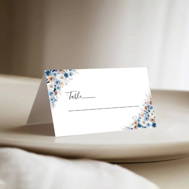 Carte De Placement Mariage floral Boho bleu plié (Créateur téléchargé)