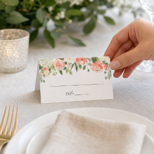 Carte De Placement Mariage Floral de Jardin à la Crème de Pêche Corai