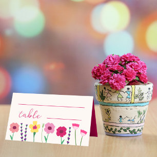 Carte De Placement Mariage floral de printemps rose brillant et gras