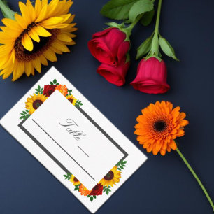Carte De Placement Mariage Floral de Tournesol Rose au Coucher du Sol
