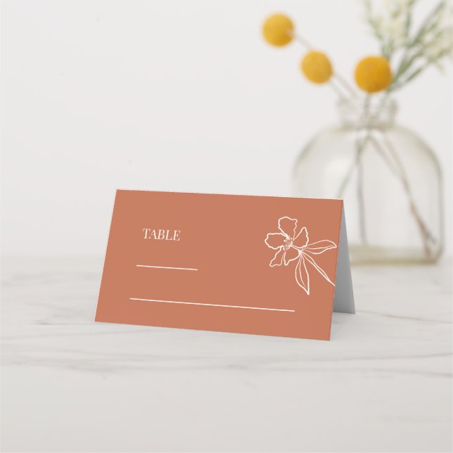 Carte De Placement Mariage floral en terre cuite minimal (Devant)