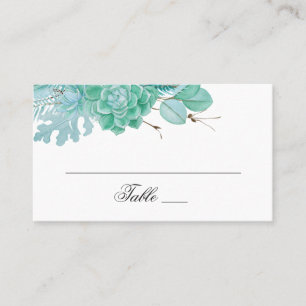 Carte De Placement Mariage floral hivernal à la menthe. Succulentes a