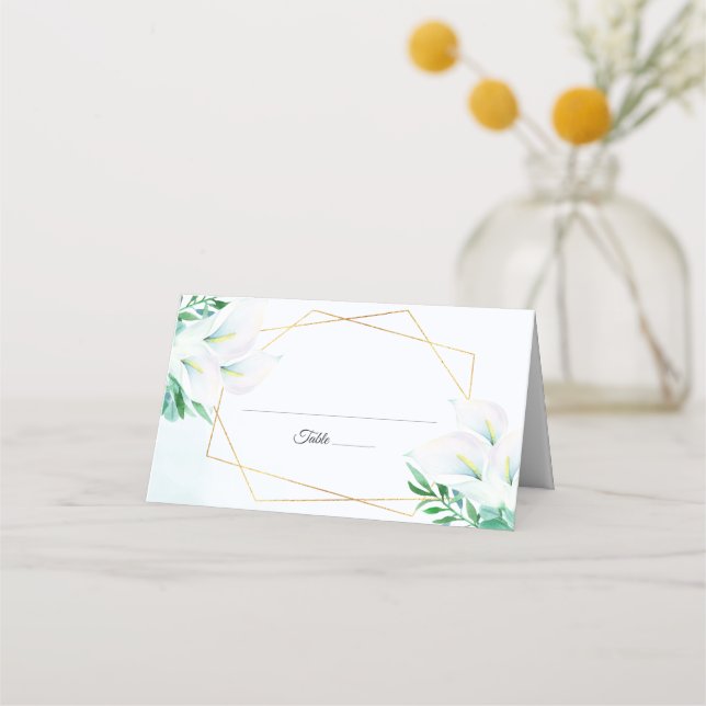 Carte De Placement Mariage floral moderne géométrique blanc Calla Lil (Devant)