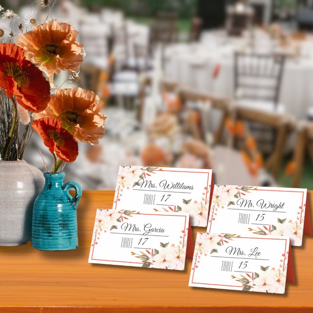 Carte De Placement Mariage Floral Orange Brûlé (Créateur téléchargé)