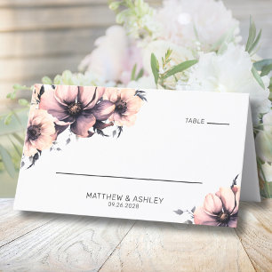 Carte De Placement Mariage Floral Rose Élégant Moderne Aquarelle
