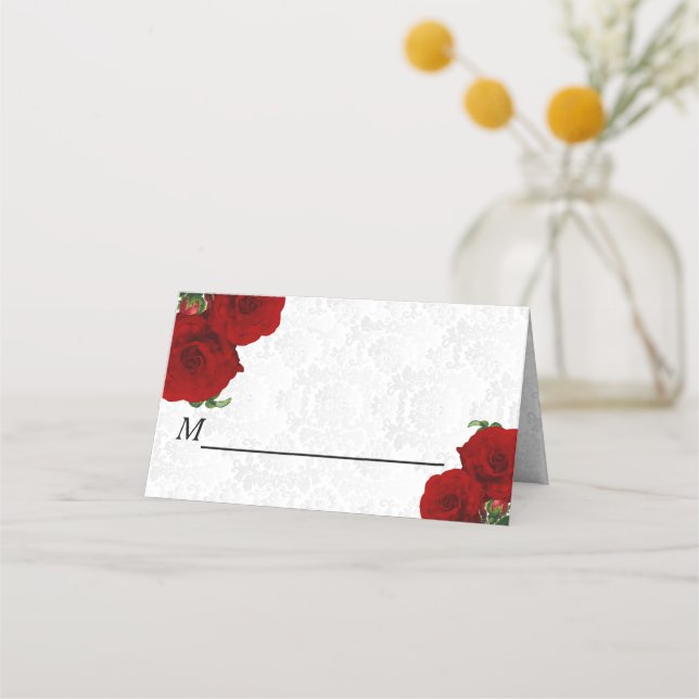 Carte De Placement Mariage floral Rose rouge profonde (Devant)