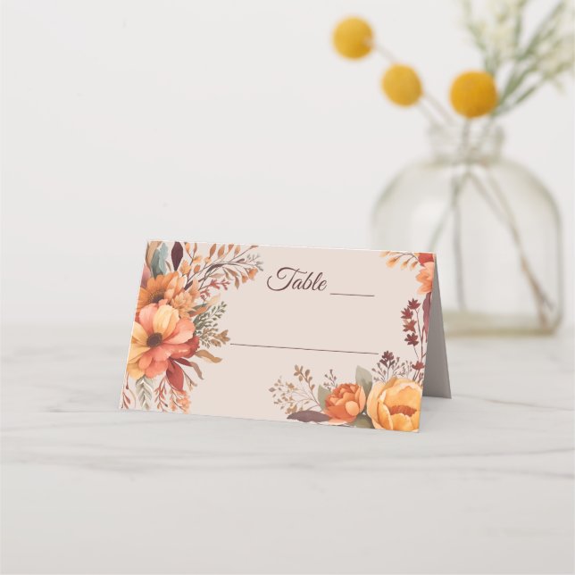 Carte De Placement Mariage floral rustique de l'automne (Devant)