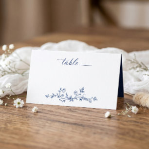 Carte De Placement Mariage Floral Victorien Bleu Marine Vintage Franç
