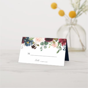 Carte De Placement mariage florale bordeaux et marine