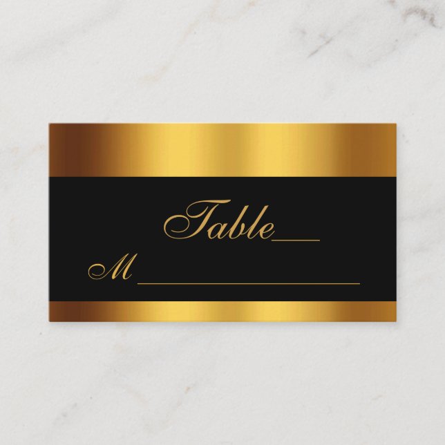 Carte De Placement Mariage frontalier de luxe Black Gold Calligraphie (Devant)