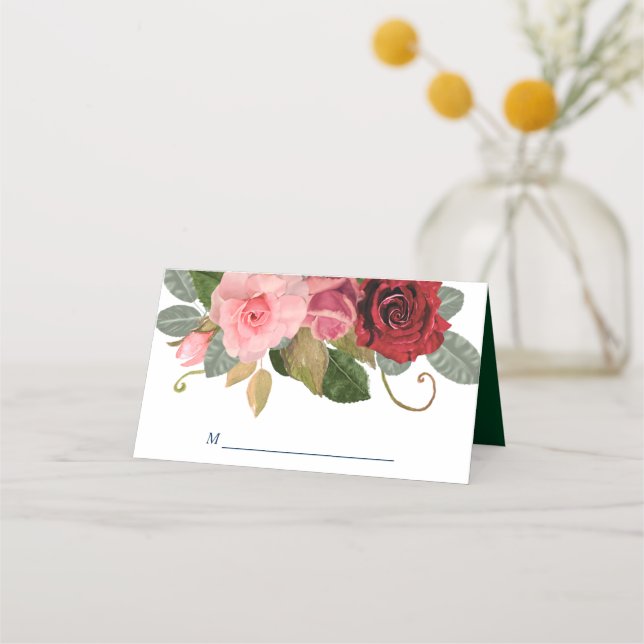 Carte De Placement Mariage frontalier rouge et rose (Devant)