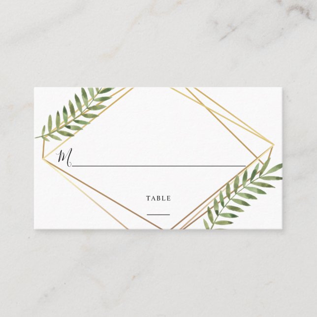 Carte De Placement Mariage géométrique chic Eucalyptus Gold Frame (Devant)