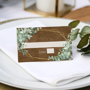 Carte De Placement Mariage géométrique Eucalyptus en bois rustique