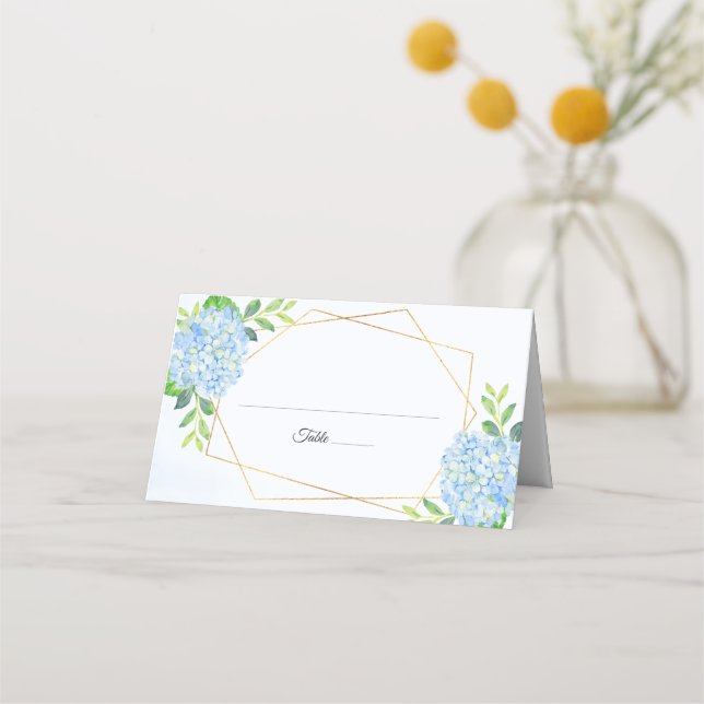 Carte De Placement Mariage géométrique moderne Blue Hydrangea (Devant)