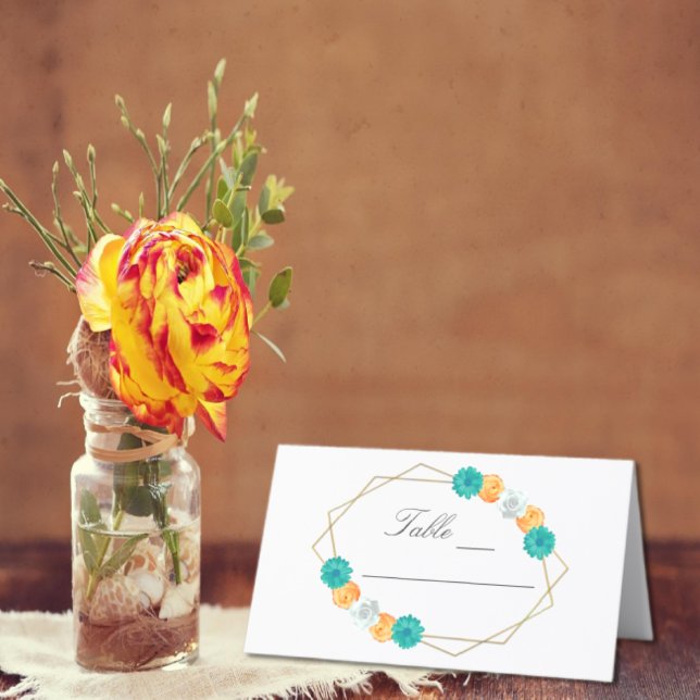 Carte De Placement Mariage géométrique Turquoise orange (Créateur téléchargé)