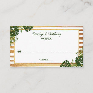Carte De Placement Mariage Gold Foil & Green Palm Leaf Beach