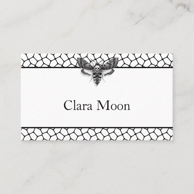 Carte De Placement Mariage gothique | Moth & Lace Noir & Blanc (Devant)