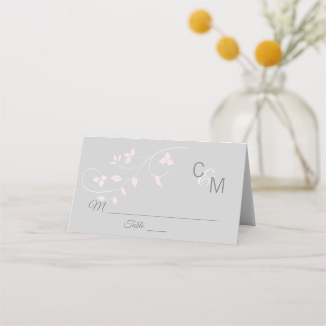 Carte De Placement Mariage gris rose rose clair monogramme sur mesure (Devant)