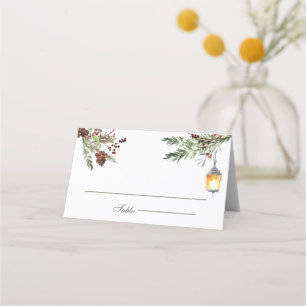 Carte De Placement Mariage Lanterne aux Arbres de Pin Rustiques d'Hiv