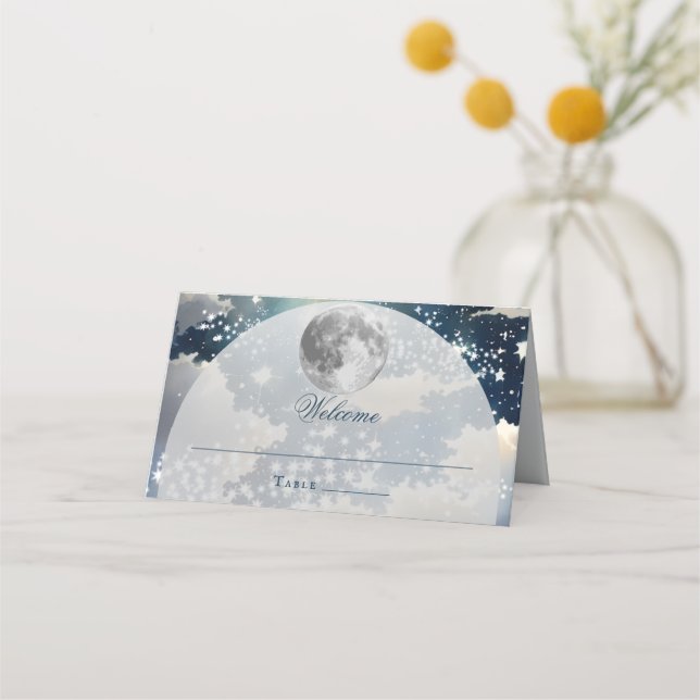 Carte De Placement Mariage lunaire de nuit (Devant)