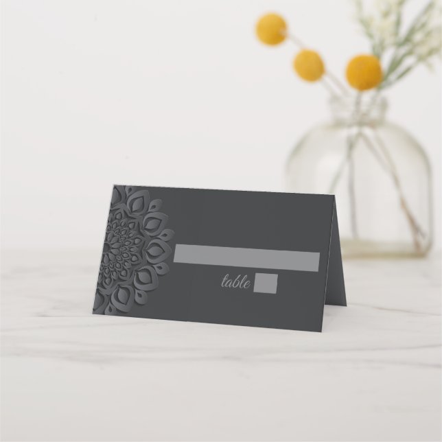 Carte De Placement Mariage Mandala coupé en papier noir (Devant)