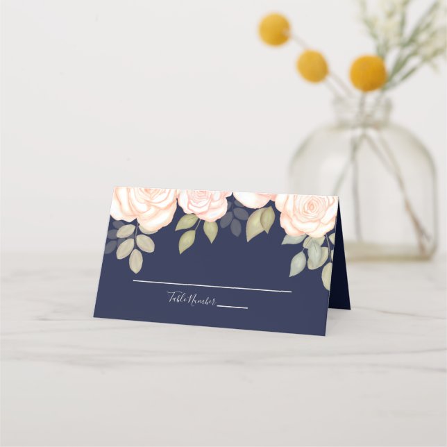 Carte De Placement Mariage Marine Bleu Elegant Aquarelle Numéro de ta (Devant)