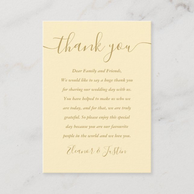 Carte De Placement Mariage Merci Beurre Jaune Et Or (Devant)