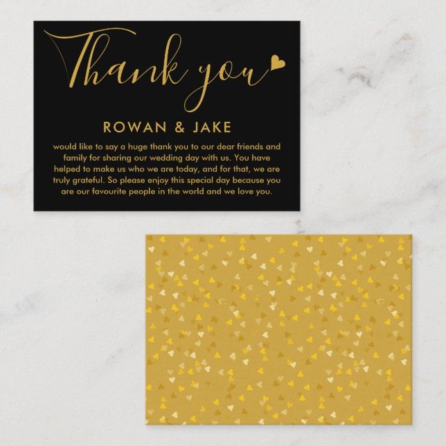 Carte De Placement Mariage Merci Or Et Coeur Noir Script (Devant / Derrière)