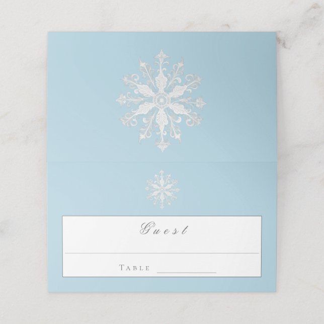 Carte De Placement Mariage minimaliste de flocon de neige | Bleu glac (Extérieur déplié)