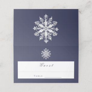 Carte De Placement Mariage minimaliste de flocon de neige Bleu Mari