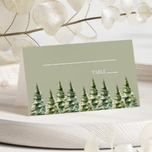 Carte De Placement Mariage minimaliste de la forêt de pins neigeux d'
