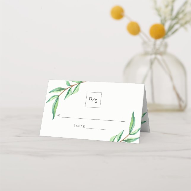 Carte De Placement Mariage minimaliste Feuille vert (Dos)