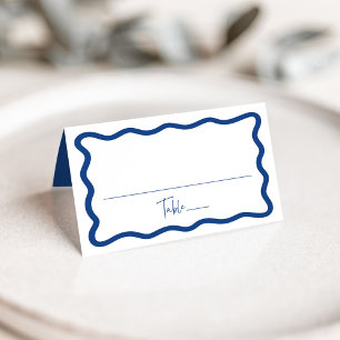 Carte De Placement Mariage moderne à cadre bleu vague