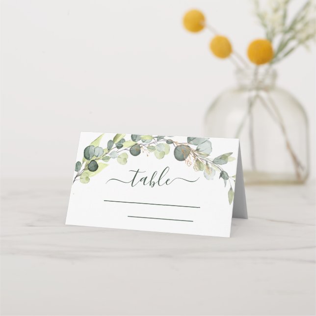 Carte De Placement Mariage Moderne Eucalyptus Vert Succulent (Devant)