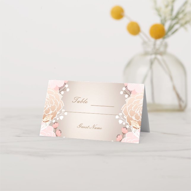 Carte De Placement Mariage moderne rose & or fleurs florales Table (Dos)