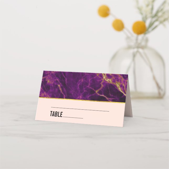 Carte De Placement Mariage moderne violet et or marbre Abstrait (Devant)