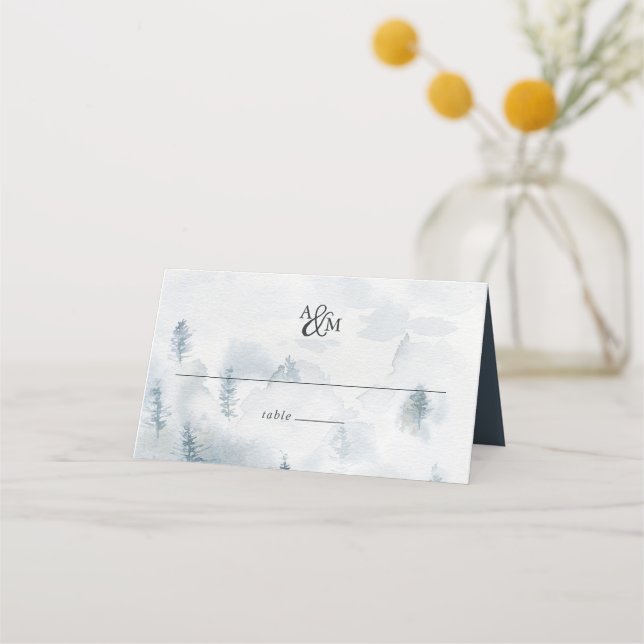 Carte De Placement Mariage Monogramme de la Reverie d'hiver (Devant)