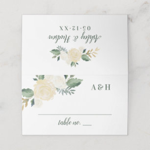 Carte De Placement Mariage Monogramme Floral Vert Or