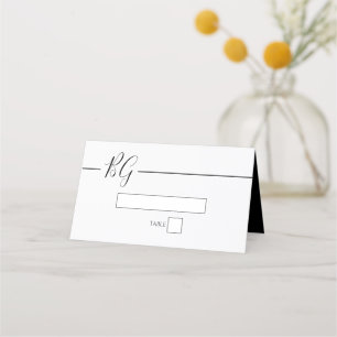 Carte De Placement Mariage Monogramme minimaliste noir et blanc