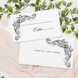 Carte De Placement Mariage Monogramme Noir avec Flourish Vintage