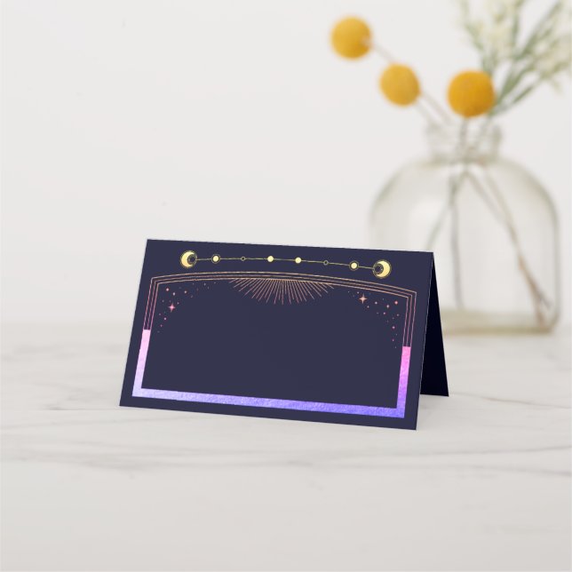 Carte De Placement Mariage mystique Rainbow Navy Blue Sun Moon Stars (Devant)