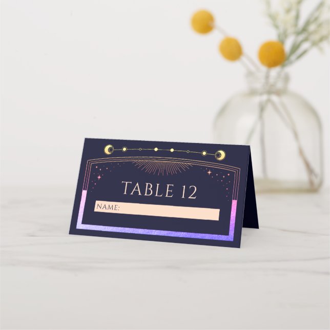 Carte De Placement Mariage mystique Rainbow Navy Blue Sun Moon Stars (Devant)