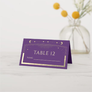 Carte De Placement Mariage mystique violet or Sun Moon étoiles