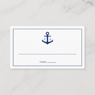 Carte De Placement Mariage nautique bleu marine à monogramme d'ancre