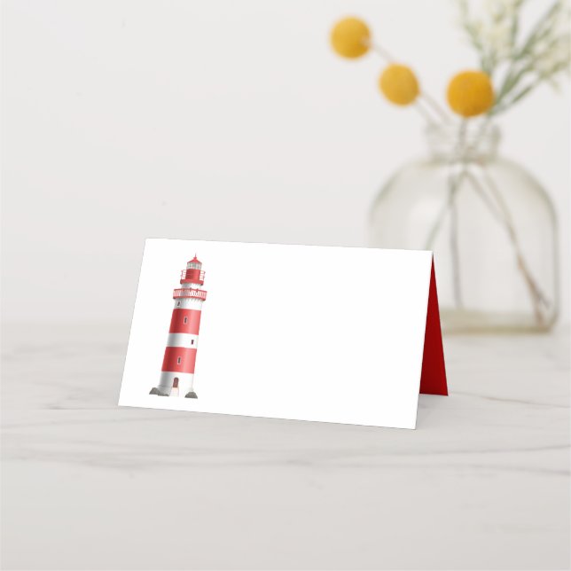 Carte De Placement Mariage nautique phare plage été rouge (Devant)
