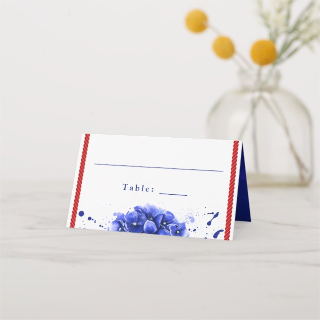 Carte De Placement Mariage nautique Rouge Bleu Hydrangée Paint Drift (Devant)