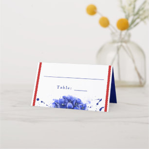 Carte De Placement Mariage nautique Rouge Bleu Hydrangée Paint Drift