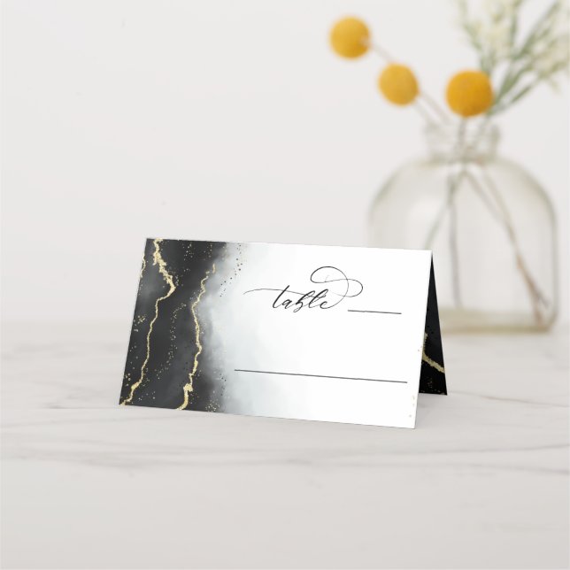 Carte De Placement Mariage noir Ombre Mist Ethereal Numéro de table (Devant)