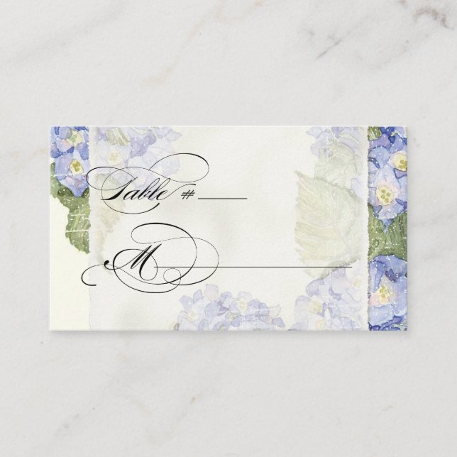 Carte De Placement Mariage officiel bleu Hydrangea Bracket Floral (Devant)